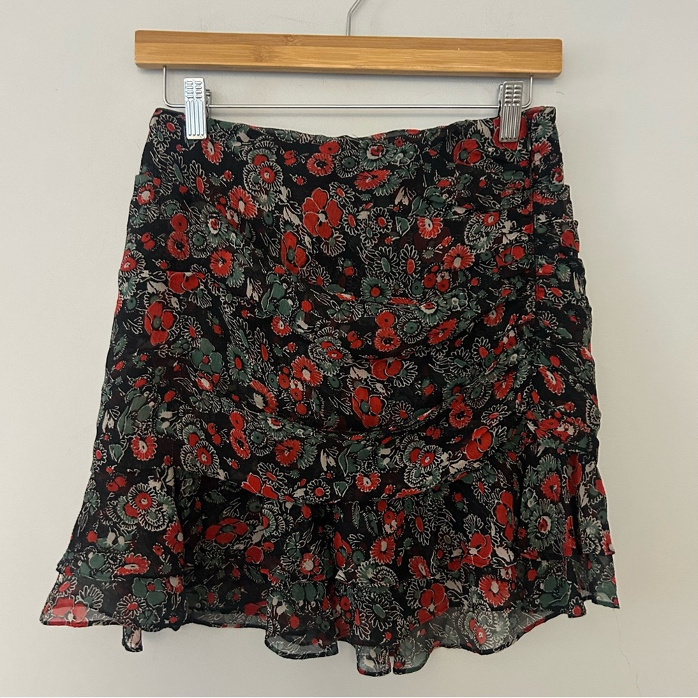 NWT Veronica Beard Noon Mini Skirt 100% Silk Black Red Floral